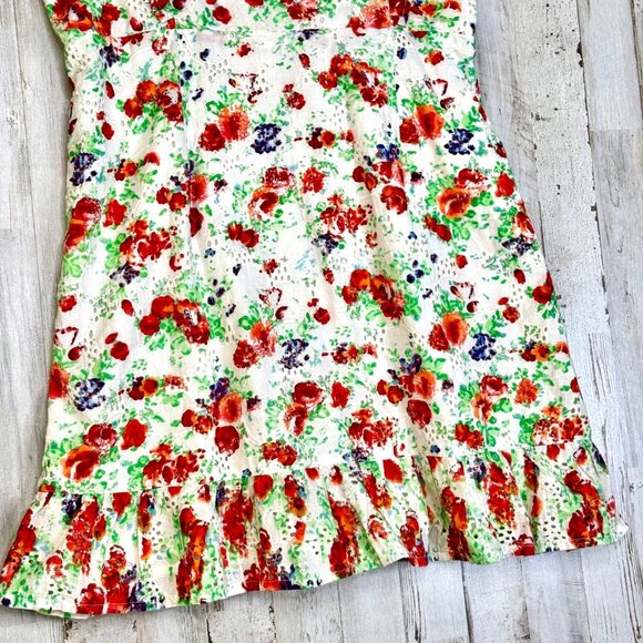 Blue Rain Red Floral Eyelet Embroidered Flower Fields Cotton Sundress Size M - Picture 4 of 12